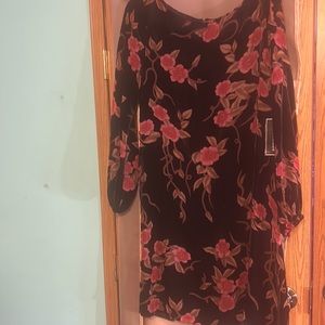 Brown, pink and black floral print.